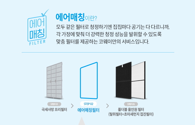 집에 맞춰, 상황에 맞춰 에어매칭필터 선택 이미지